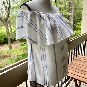 JOIE — beautiful off the shoulder white & blue top ! 🌼 Size XXS — fits S also